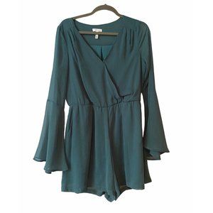Leith Long Bell Sleeve Sheer Romper Teal Green Size Medium